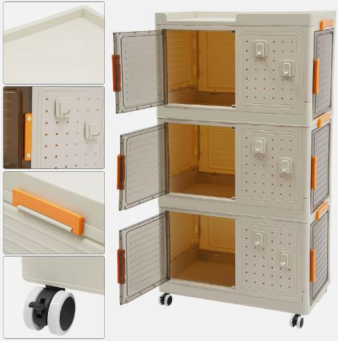 Narrow Storage Cabinet Multifunctional Foldable Storage Cabinet with Wheels and Hooks