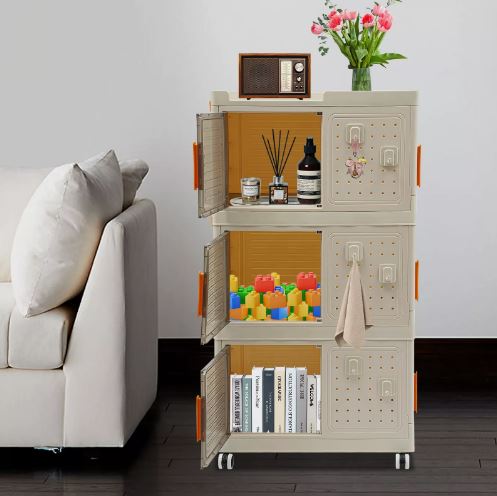 Narrow Storage Cabinet Multifunctional Foldable Storage Cabinet with Wheels and Hooks