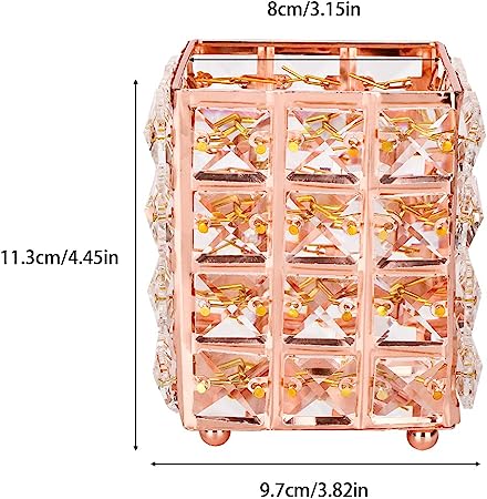 Crystal Makeup Brush Holder, Cosmetic Organizer For Makeup Brushes, Rectangle, Rose Gold
