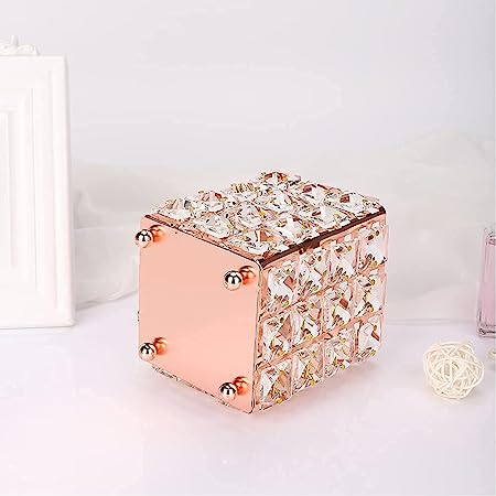 Crystal Makeup Brush Holder, Cosmetic Organizer For Makeup Brushes, Rectangle, Rose Gold