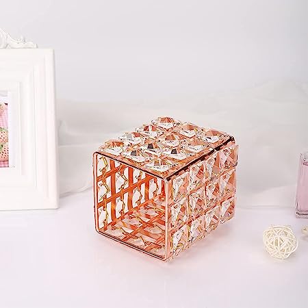 Crystal Makeup Brush Holder, Cosmetic Organizer For Makeup Brushes, Rectangle, Rose Gold