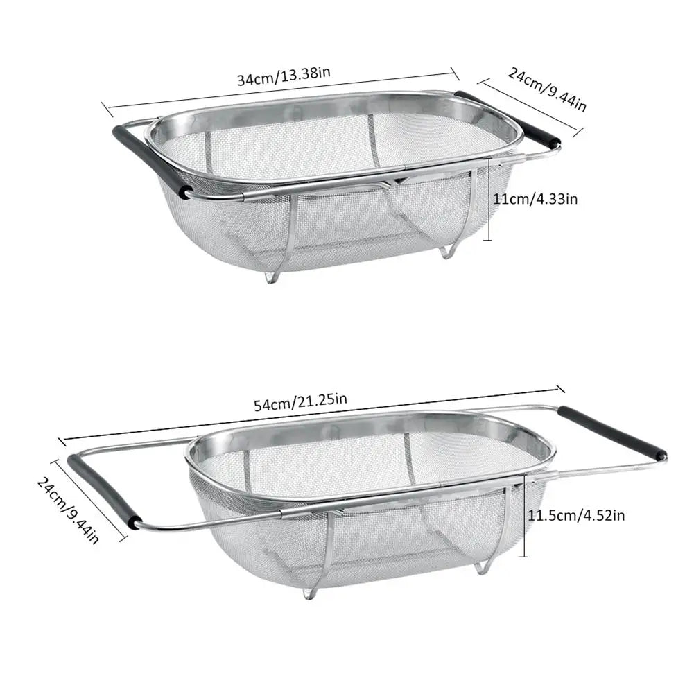 Over The Sink Stainless Steel Colander Strainer Basket, Drain Basket