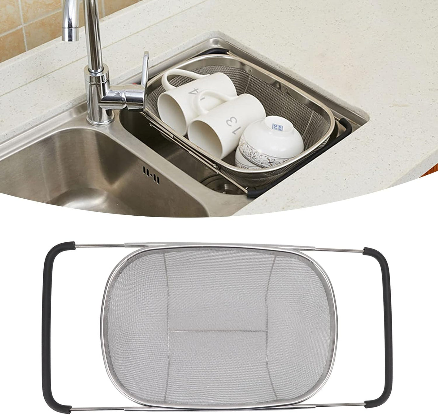 Over The Sink Stainless Steel Colander Strainer Basket, Drain Basket