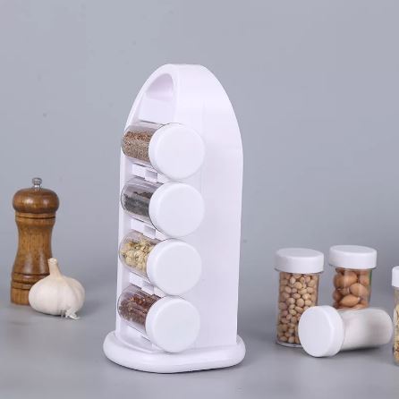 Revolving Spice Rack Organizer With Jars, Kitchen Spice Jars Shelf