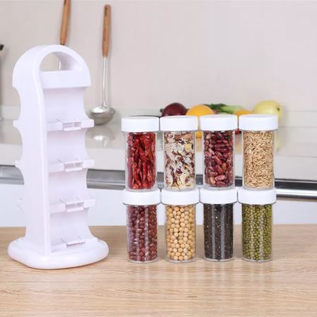 Revolving Spice Rack Organizer With Jars, Kitchen Spice Jars Shelf