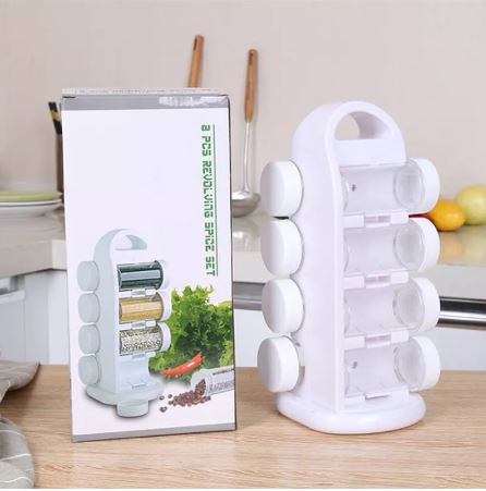 Revolving Spice Rack Organizer With Jars, Kitchen Spice Jars Shelf