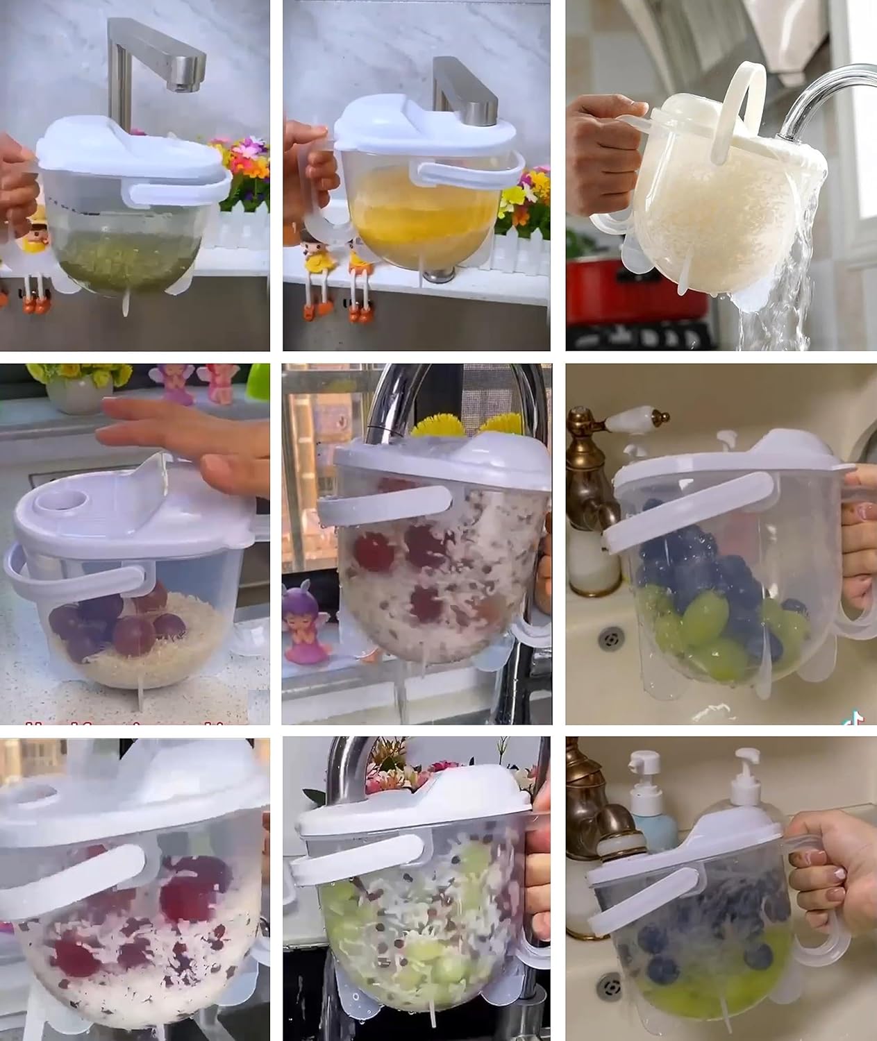 Rice Washer, Manual Plastic Rice Cleaner Washing Bowl With Handle