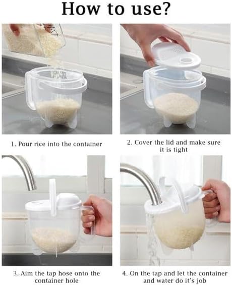 Rice Washer, Manual Plastic Rice Cleaner Washing Bowl With Handle