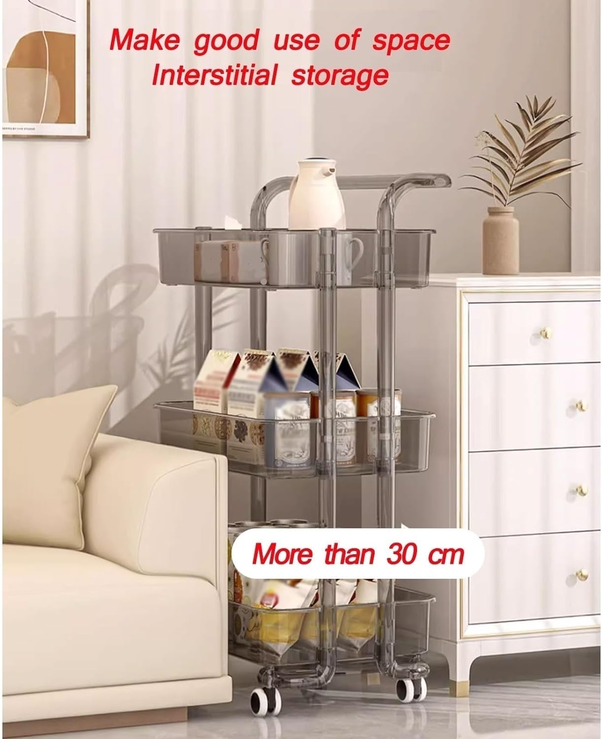 3 Layer Rolling Carts With Wheels For Groceries, Strong Load-Bearing With Low-Noise Multi-Functional Mobile Shelf