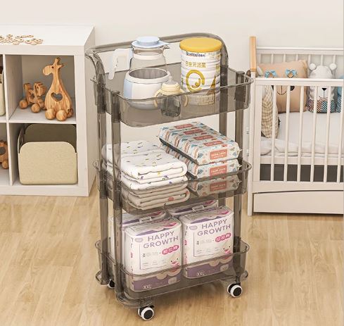3 Layer Rolling Carts With Wheels For Groceries, Strong Load-Bearing With Low-Noise Multi-Functional Mobile Shelf