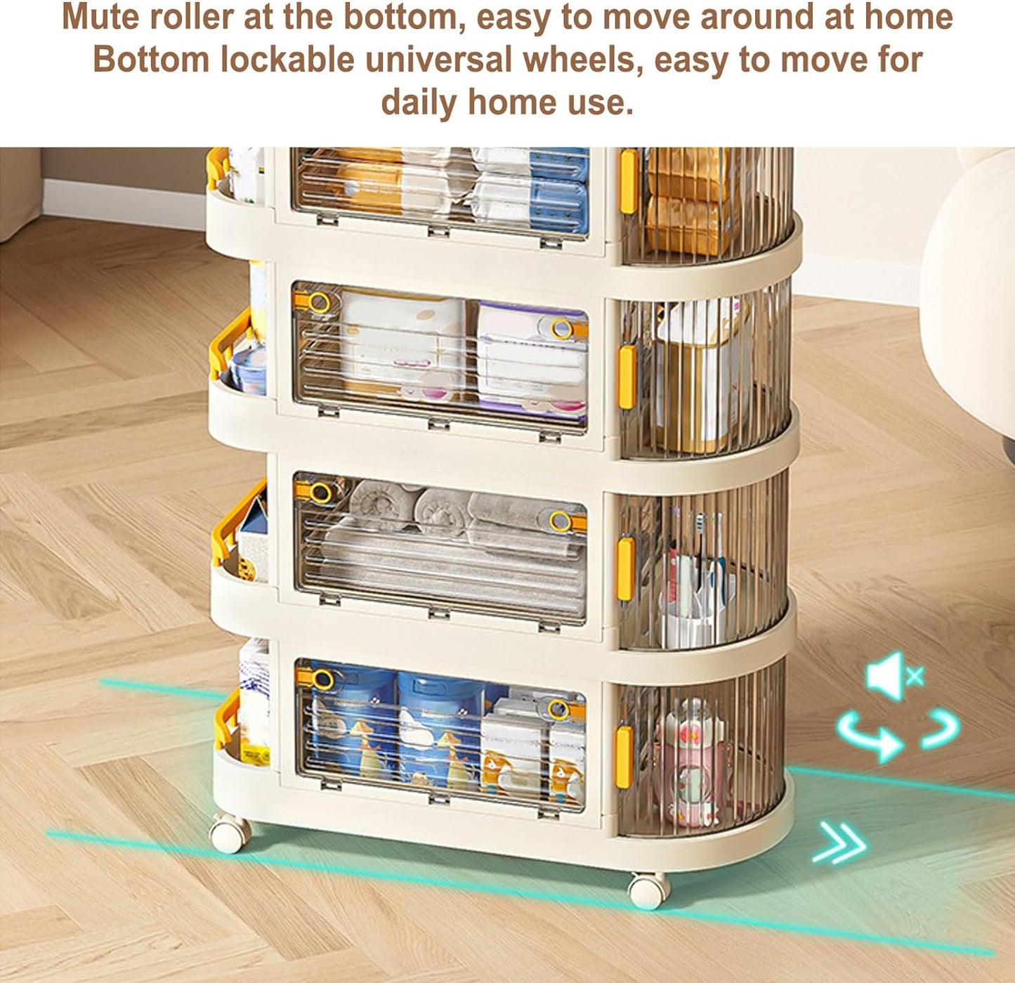 Rolling Utility Cart, Large Capacity Plastic Rolling Storage Cart With Transparent Panel, Handle And Lockable Caster Wheels