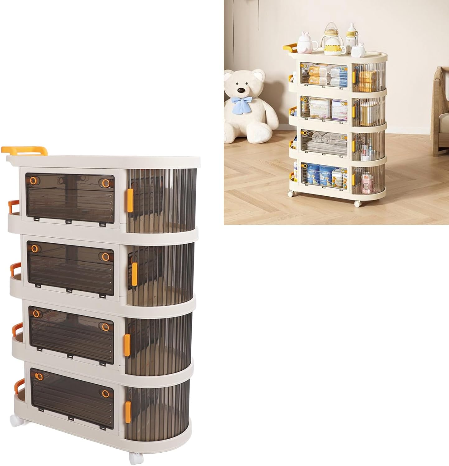 Rolling Utility Cart, Large Capacity Plastic Rolling Storage Cart With Transparent Panel, Handle And Lockable Caster Wheels