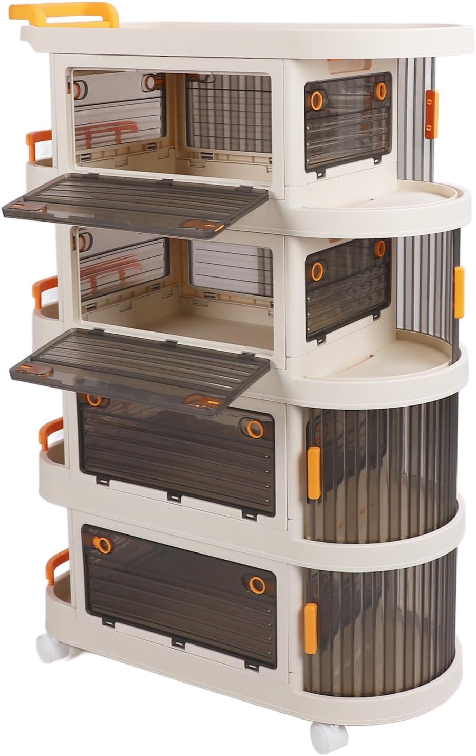 Rolling Utility Cart, Large Capacity Plastic Rolling Storage Cart With Transparent Panel, Handle And Lockable Caster Wheels