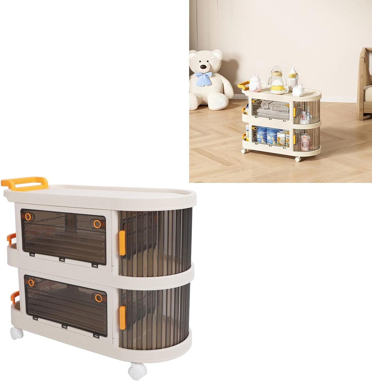 Rolling Utility Cart, Large Capacity Plastic Rolling Storage Cart With Transparent Panel, Handle And Lockable Caster Wheels