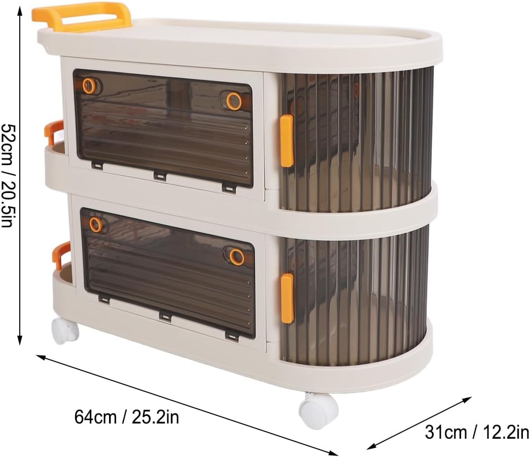 Rolling Utility Cart, Large Capacity Plastic Rolling Storage Cart With Transparent Panel, Handle And Lockable Caster Wheels