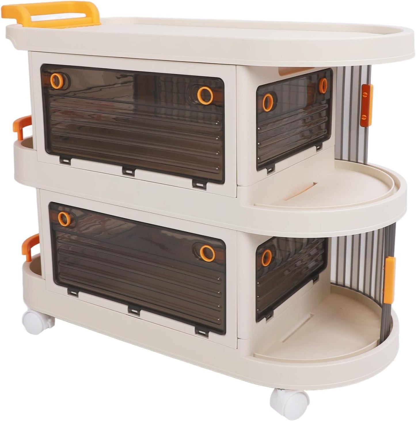 Rolling Utility Cart, Large Capacity Plastic Rolling Storage Cart With Transparent Panel, Handle And Lockable Caster Wheels
