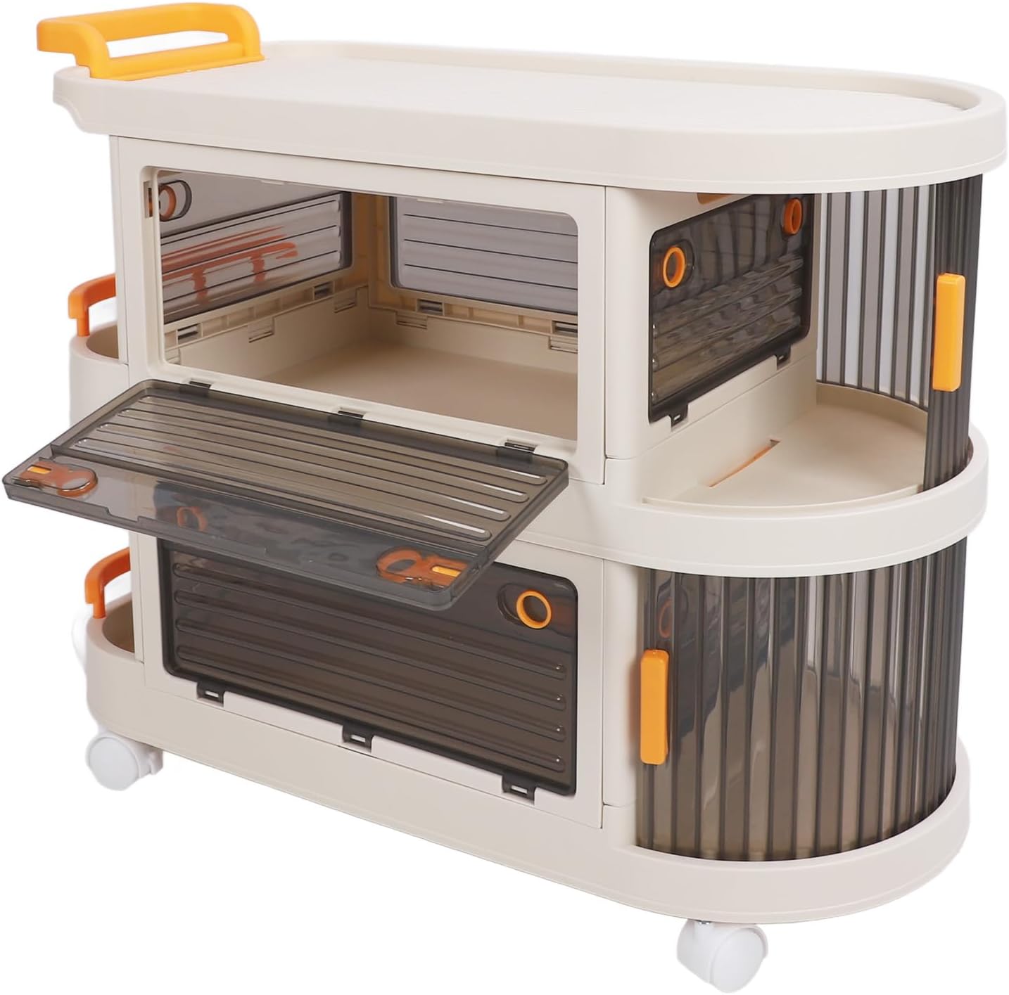 Rolling Utility Cart, Large Capacity Plastic Rolling Storage Cart With Transparent Panel, Handle And Lockable Caster Wheels