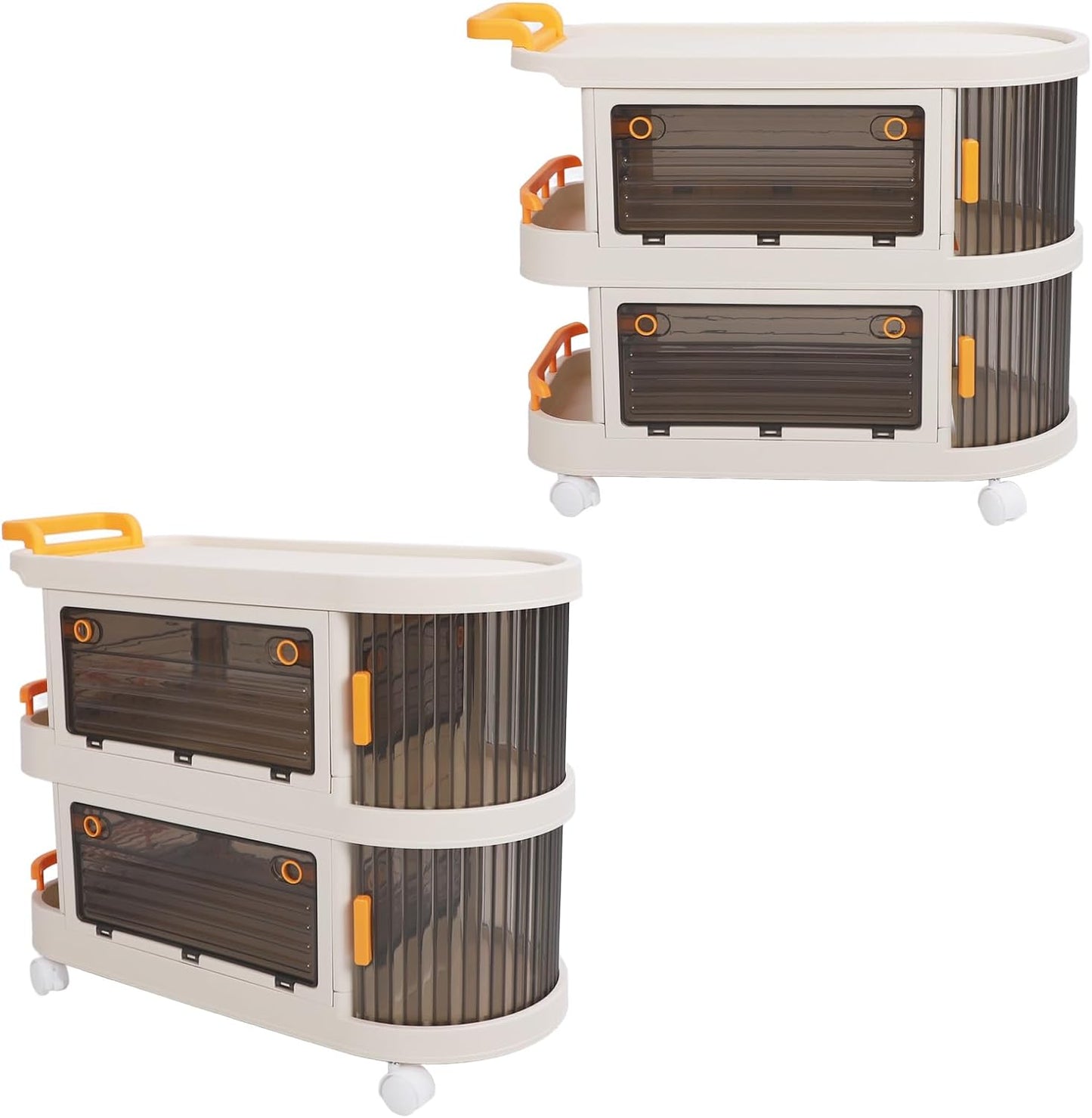 Rolling Utility Cart, Large Capacity Plastic Rolling Storage Cart With Transparent Panel, Handle And Lockable Caster Wheels