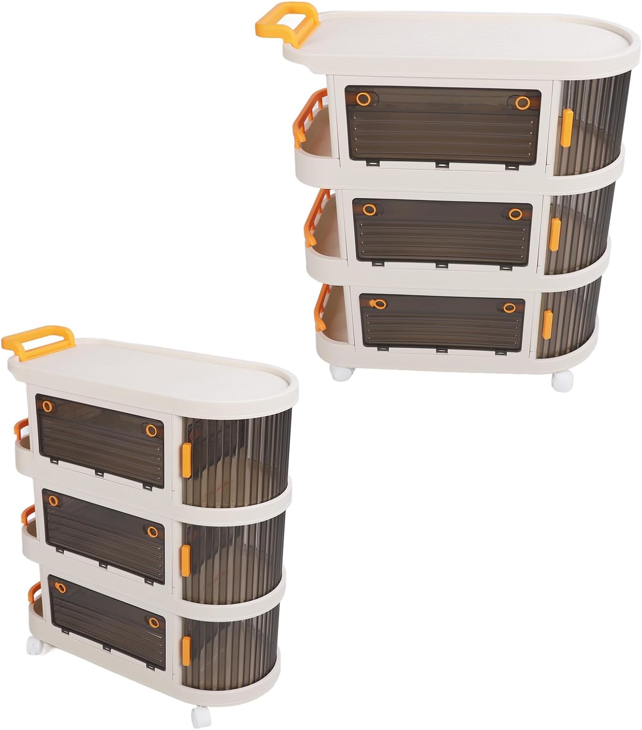 Rolling Utility Cart, Large Capacity Plastic Rolling Storage Cart With Transparent Panel, Handle And Lockable Caster Wheels