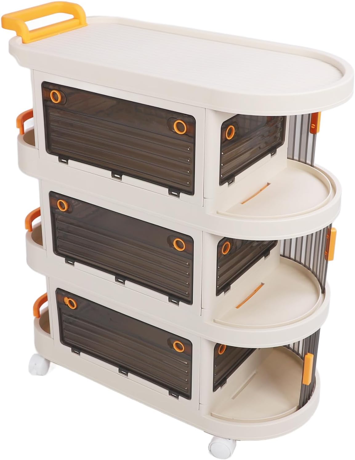 Rolling Utility Cart, Large Capacity Plastic Rolling Storage Cart With Transparent Panel, Handle And Lockable Caster Wheels
