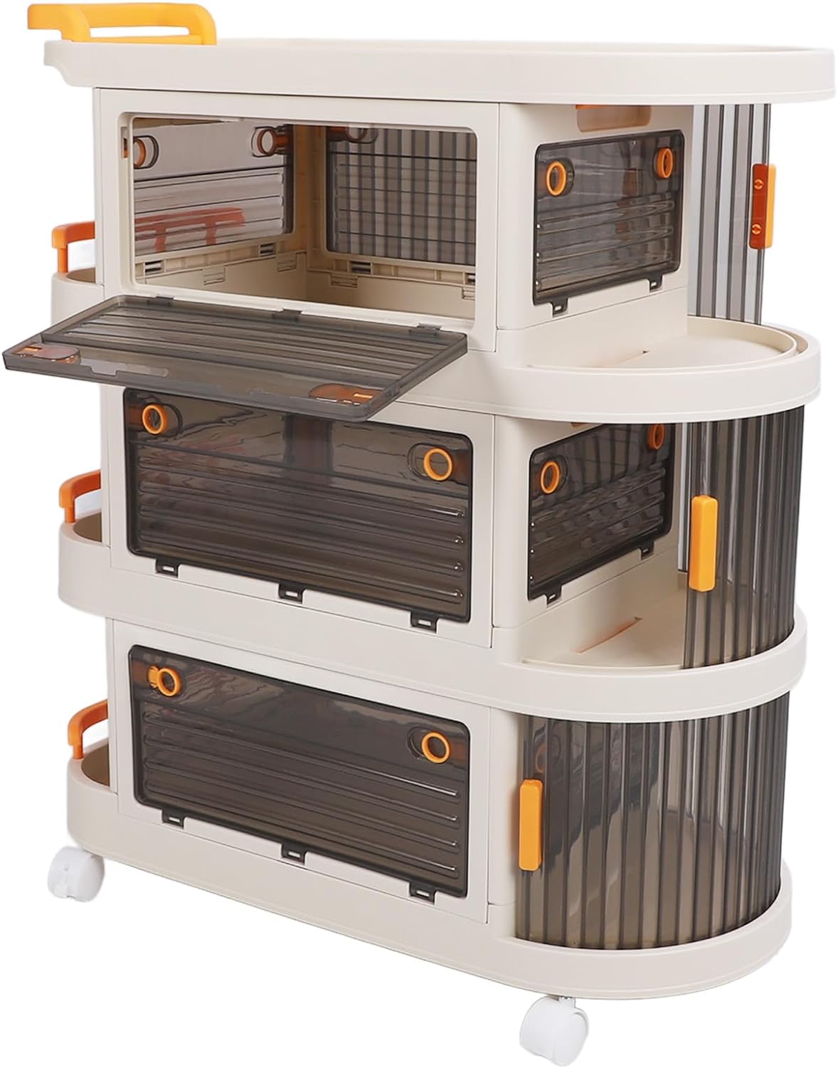 Rolling Utility Cart, Large Capacity Plastic Rolling Storage Cart With Transparent Panel, Handle And Lockable Caster Wheels
