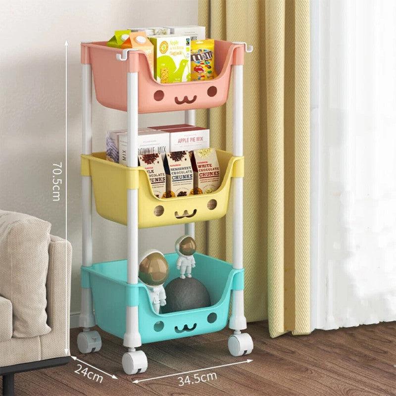 Adorable 3-Tier Rolling Storage Cart for Kids' Toys
