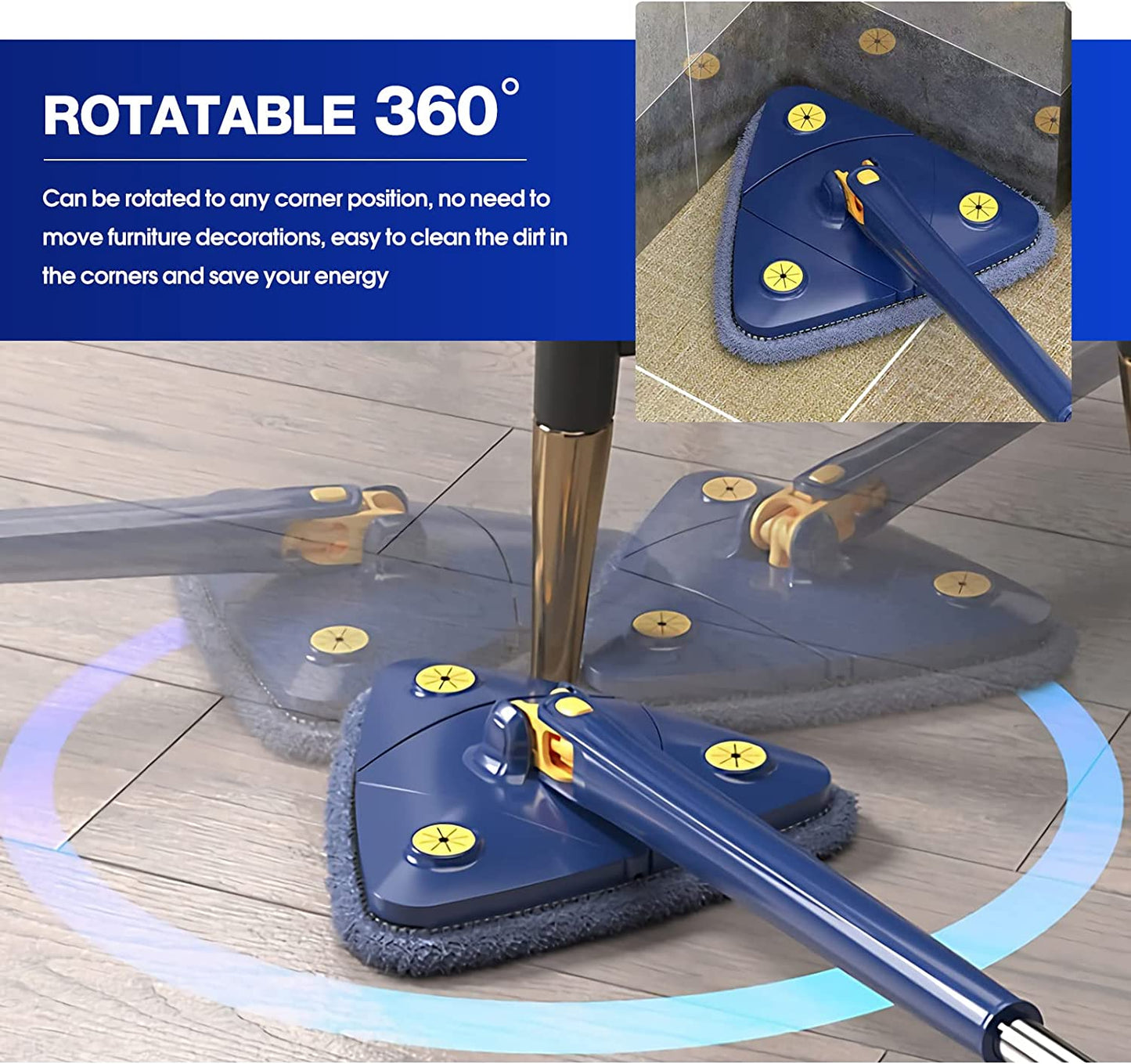 Rotatable Adjustable Cleaning Mop, Stainless Steel Handle Multifunctional Wet And Dry Mop For Floor/Ceiling/Wall
