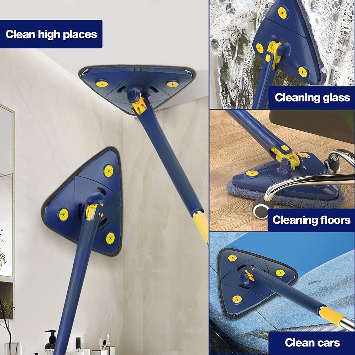 Rotatable Adjustable Cleaning Mop, Stainless Steel Handle Multifunctional Wet And Dry Mop For Floor/Ceiling/Wall