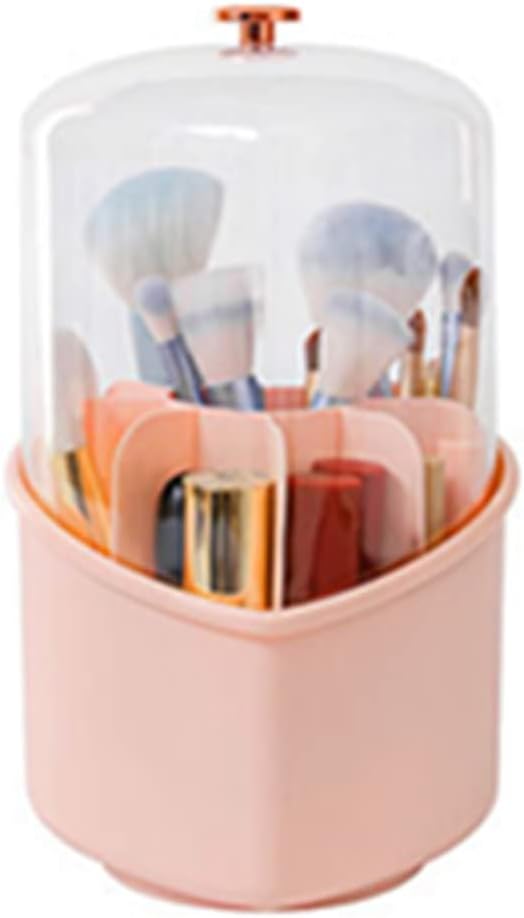 Rotating Makeup Brush Holder Organizer With Lid, Make Up Brushes Container With Acrylic Cover