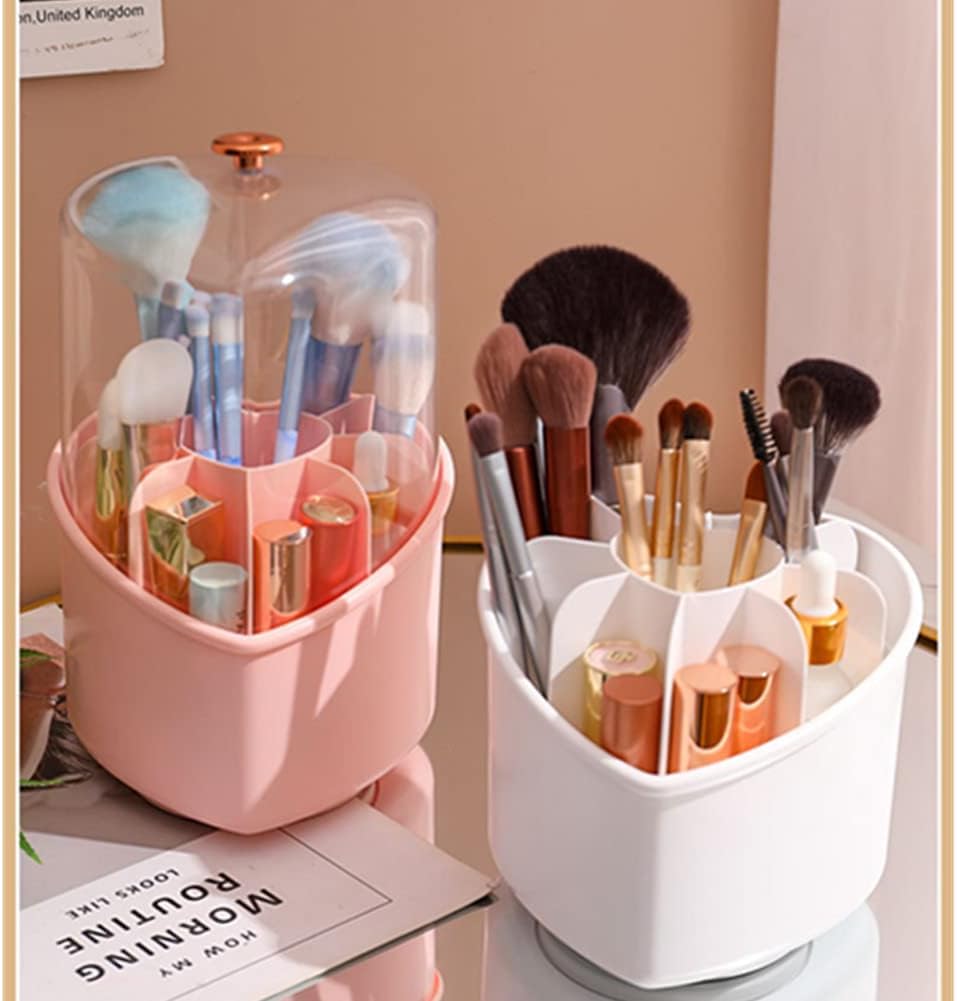 Rotating Makeup Brush Holder Organizer With Lid, Make Up Brushes Container With Acrylic Cover