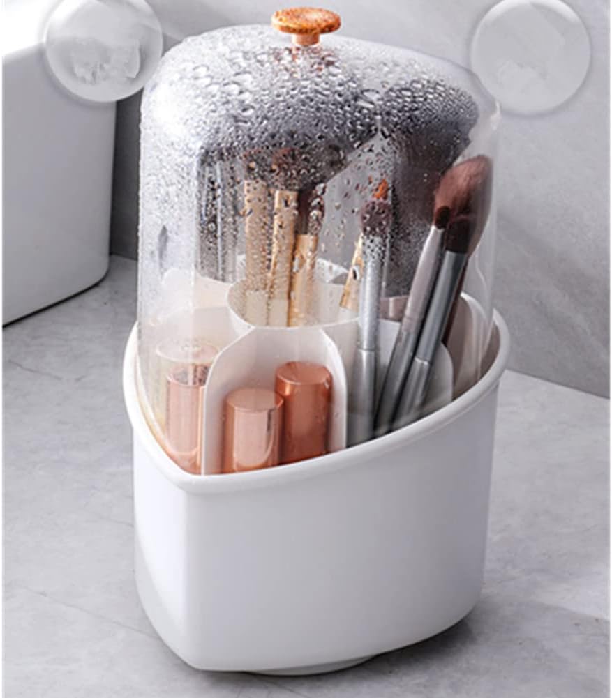 Rotating Makeup Brush Holder Organizer With Lid, Make Up Brushes Container With Acrylic Cover