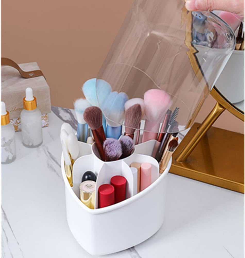 Rotating Makeup Brush Holder Organizer With Lid, Make Up Brushes Container With Acrylic Cover