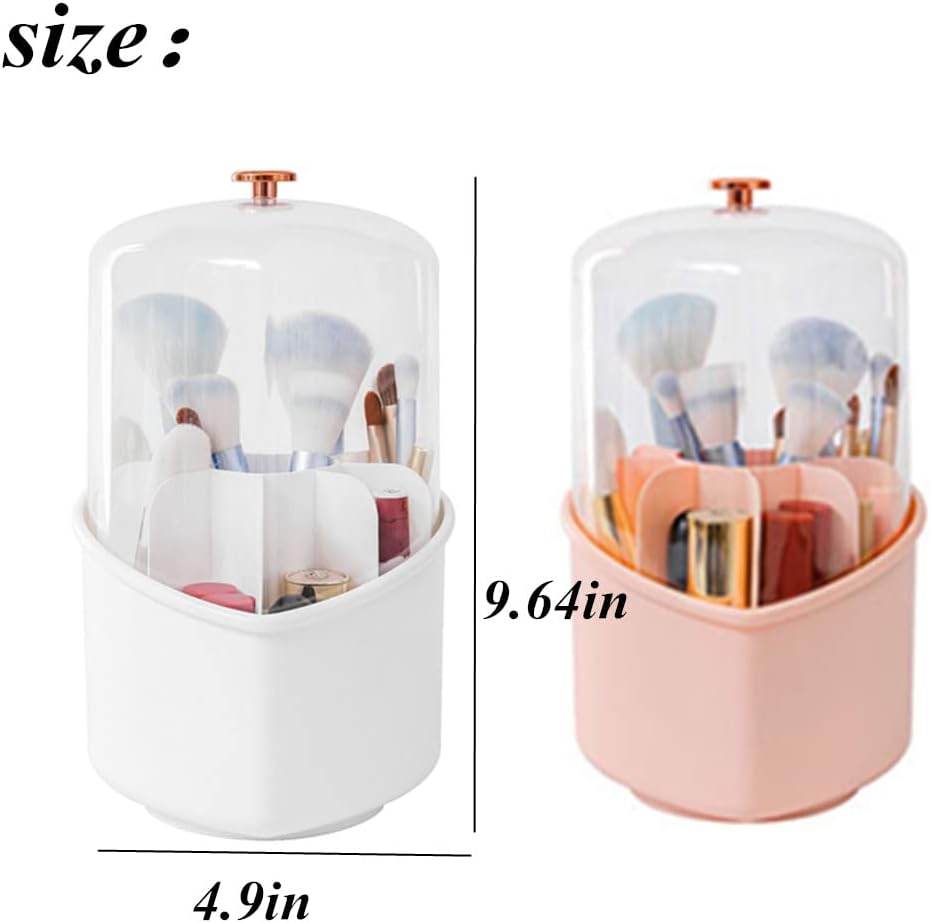Rotating Makeup Brush Holder Organizer With Lid, Make Up Brushes Container With Acrylic Cover