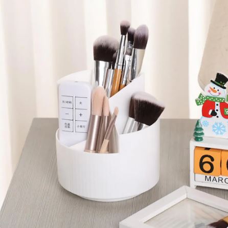Rotating Pen Holder With Multiple Compartments, Office Home School Storage Box (White)