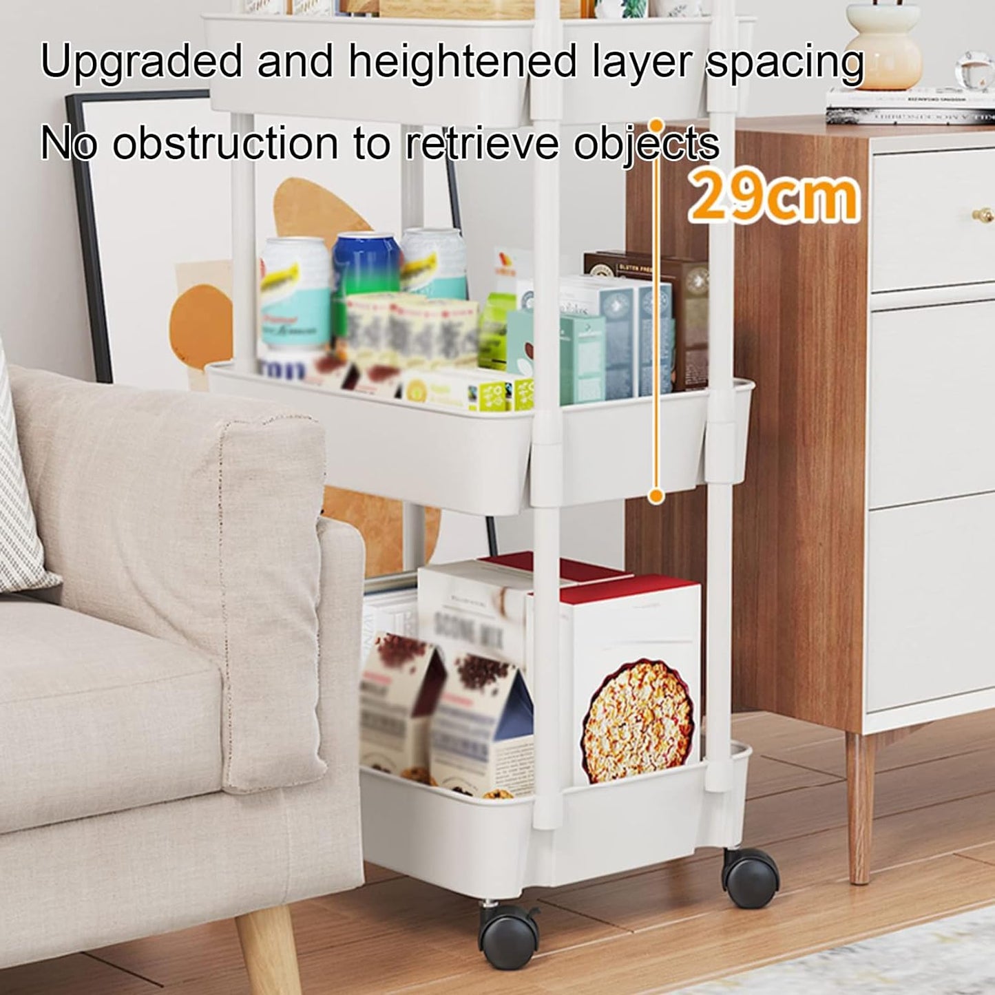 Salon Trolley Storage Shelf 3 Layers Of Rolling Carts, Multifunctional Cart Storage Rack, White