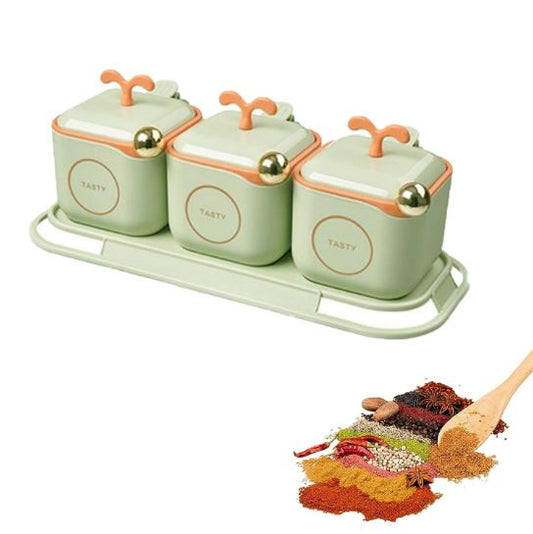 Charming 3-in-1 Nordic Spice Jar Set with Serving Tray and Spoon
