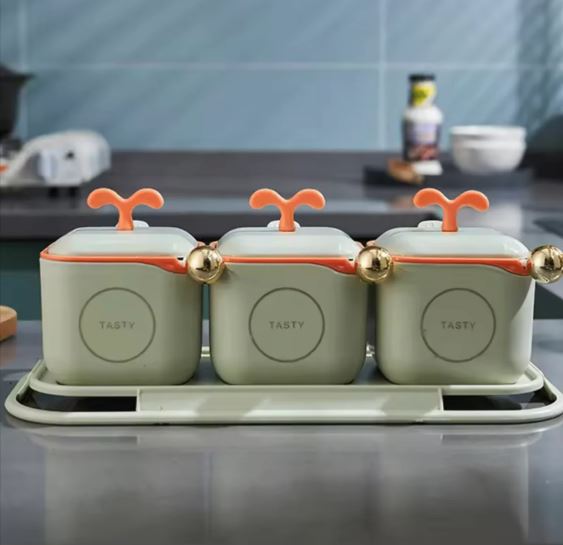 Charming 3-in-1 Nordic Spice Jar Set with Serving Tray and Spoon