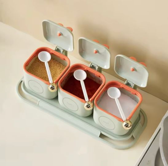 Charming 3-in-1 Nordic Spice Jar Set with Serving Tray and Spoon