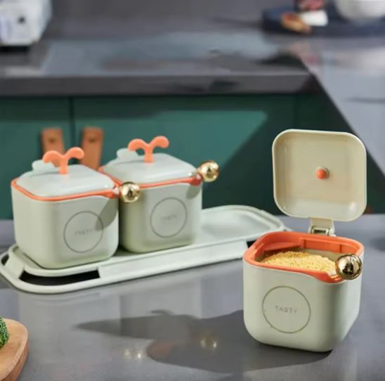 Charming 3-in-1 Nordic Spice Jar Set with Serving Tray and Spoon