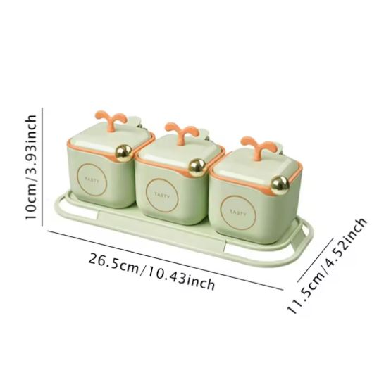 Charming 3-in-1 Nordic Spice Jar Set with Serving Tray and Spoon