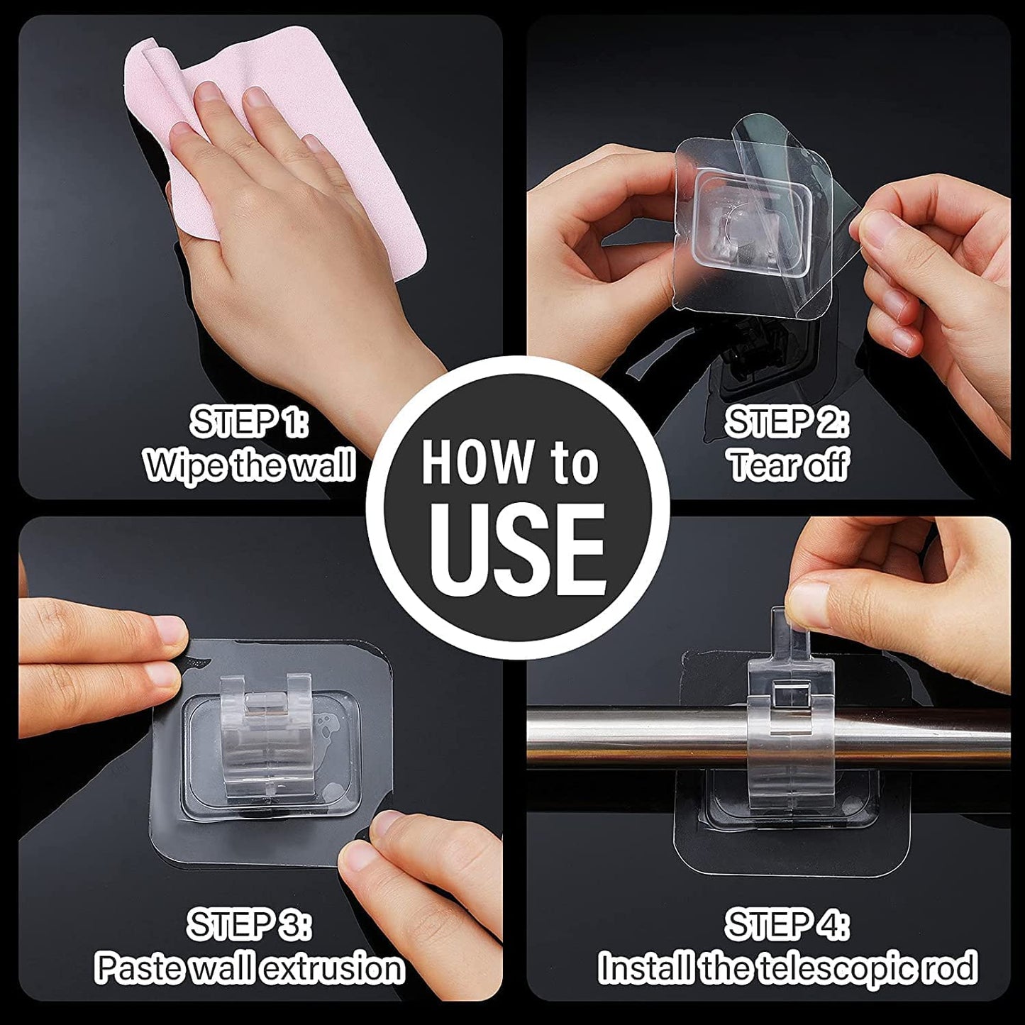 Self Adhesive Curtain Rod Bracket, Transparent No Drill Fixing Rod Holder (Pack of 3)