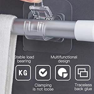 Self Adhesive Curtain Rod Bracket, Transparent No Drill Fixing Rod Holder (Pack of 3)