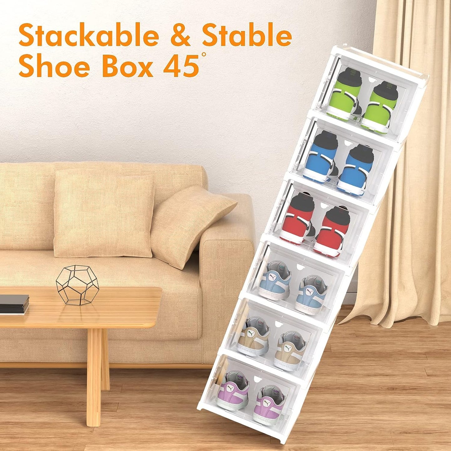 Shoe Storage Boxes, 3 Pack Installation-Free Stackable Shoe Boxes Large Capacity, Shoe Organizer With Doors