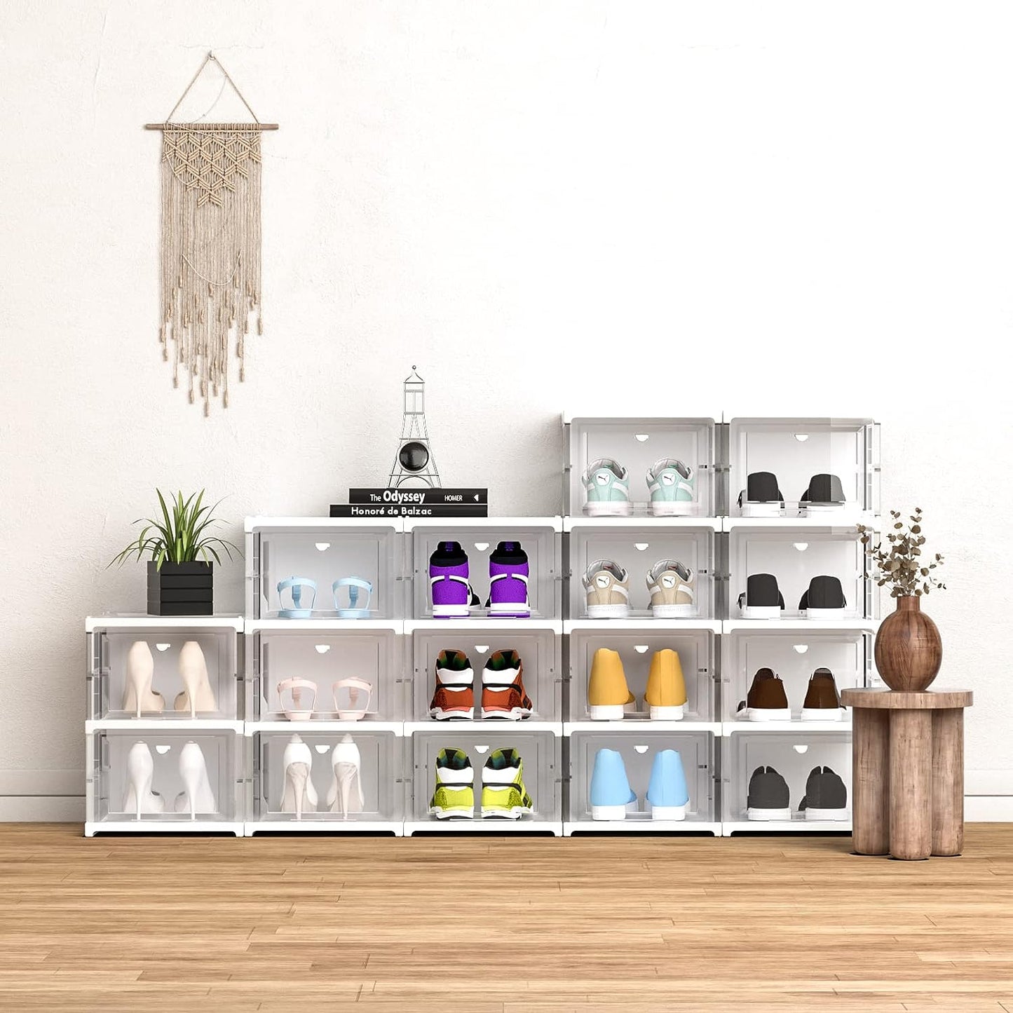 Shoe Storage Boxes, 3 Pack Installation-Free Stackable Shoe Boxes Large Capacity, Shoe Organizer With Doors