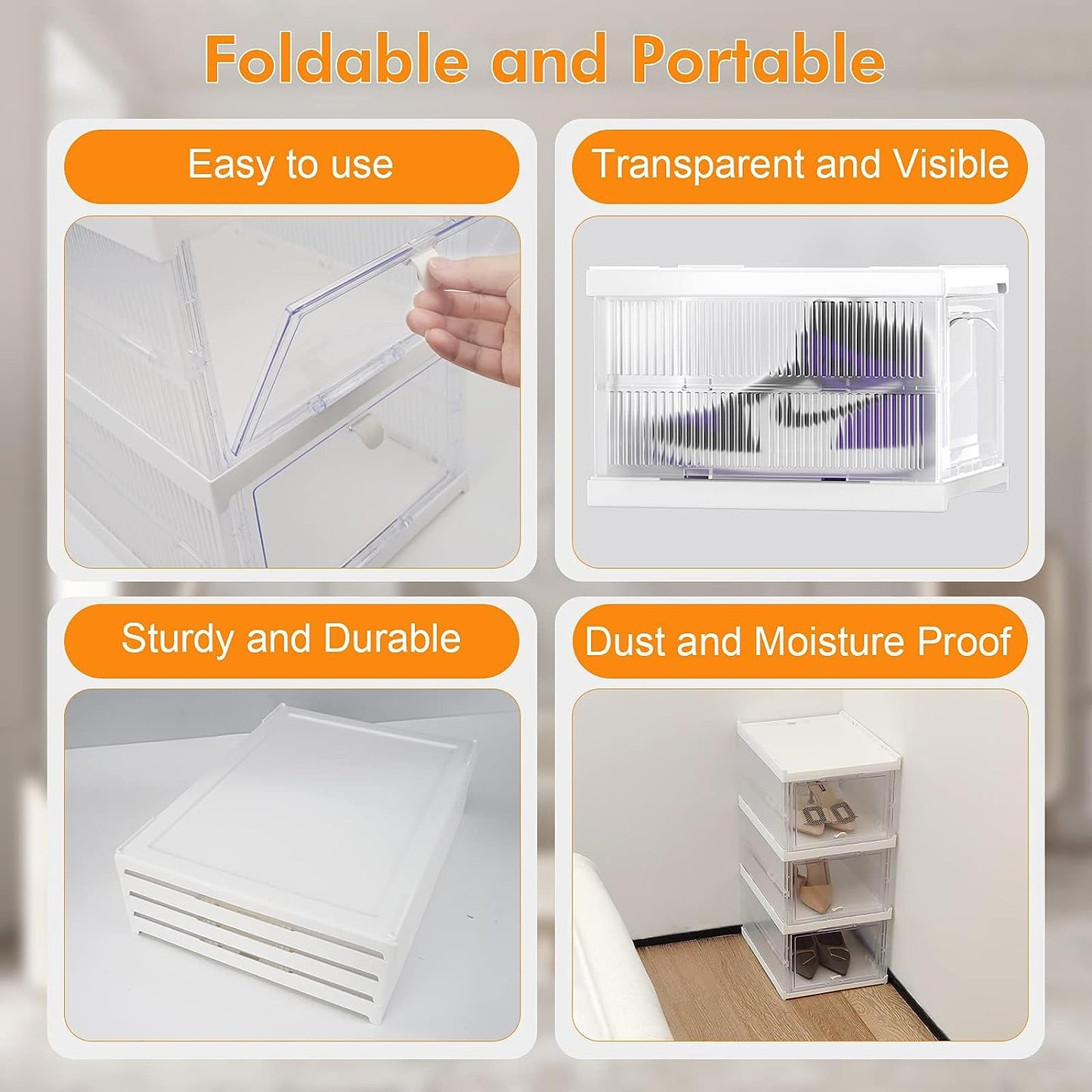 Shoe Storage Boxes, 3 Pack Installation-Free Stackable Shoe Boxes Large Capacity, Shoe Organizer With Doors