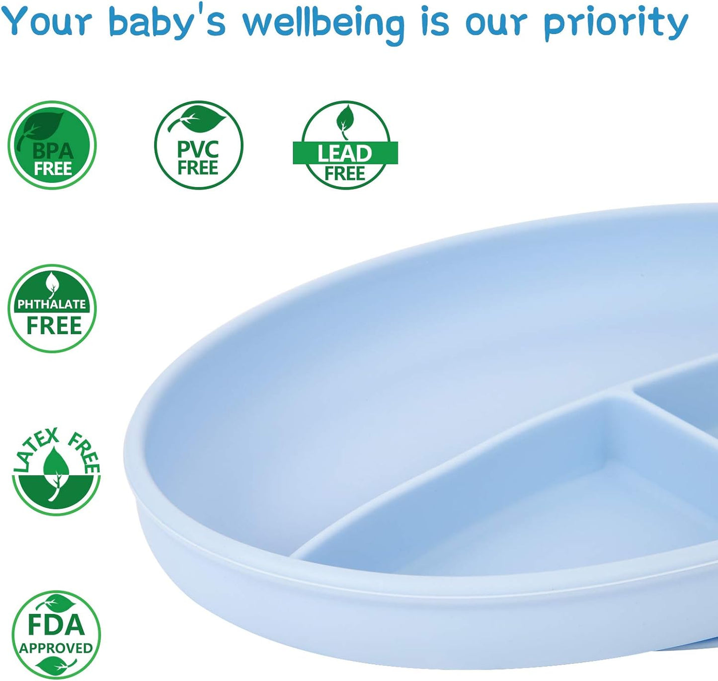 Silicone Suction Plates For Baby, Kids And Baby Divided Plate For Food, Baby Food Plate