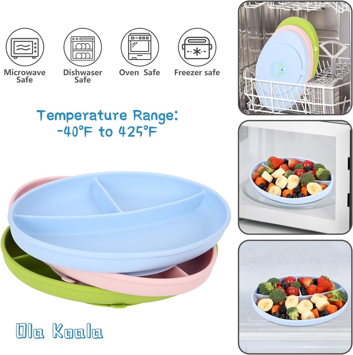 Silicone Suction Plates For Baby, Kids And Baby Divided Plate For Food, Baby Food Plate