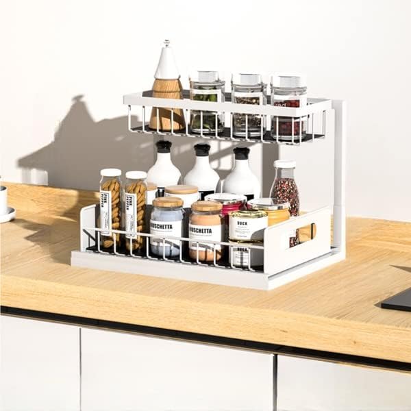 Sink Storage Racks, Removable Drawer Basket Organizers, Kitchen Bathroom Sliding Basket Storage/Black