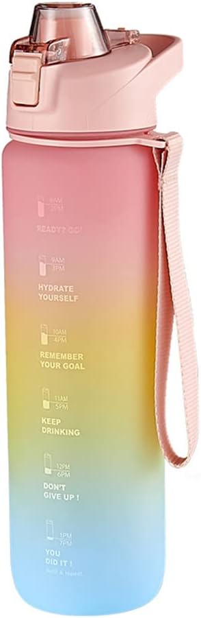 1100ml Sports Water Bottle With Time Marker, Leak Proof Portable Reusable Drinking Bottle