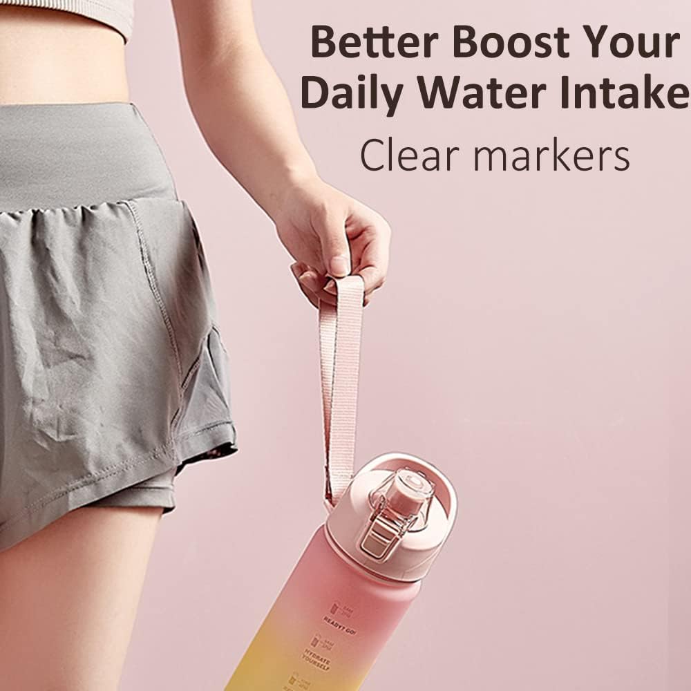 1100ml Sports Water Bottle With Time Marker, Leak Proof Portable Reusable Drinking Bottle
